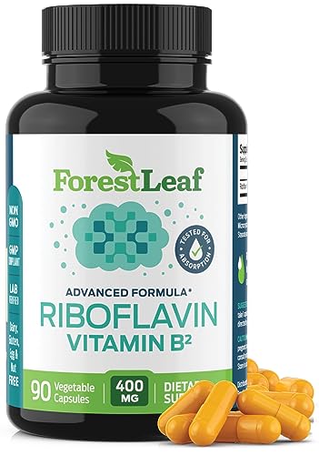 ForestLeaf Vitamin B2 Riboflavin 400mg - Energy, Skin & Cellular Health Supplement - Nervous System Support - Vitamin B 2 VIT B - Non-GMO & Gluten Free - B2 Vitamin 400mg Vegetable Capsules, 90 Count