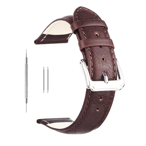 Berfine 22mm Brown Calf Leather Watch Band Replacement,Extra Soft Watch Strap for Men Women
