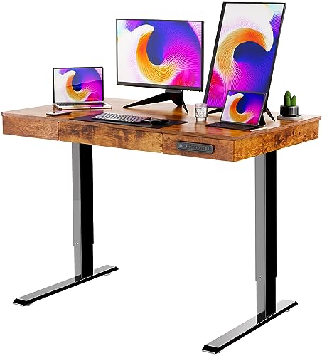 sitteeze Electric Standing Desk Adjustable Height with Drawer,48 x 24 Inches Sit Stand Up Desk Whole-Piece Desktop, Memory Computer Home Office Desk (Rustic Brown)