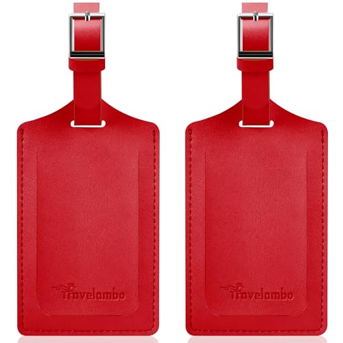 Travelambo Luggage Tag Faux Leather for Suitcase Women Kids Funny Cute (Deep Red)