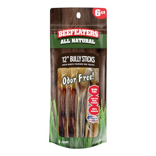 Beefeaters No Odor Natural Bully Sticks Dog Treat 12', 6 Count