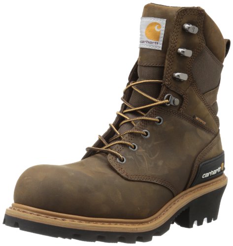 Carhartt Men's 8' Waterproof Composite Toe Leather Logger Boot CML8360 Fire and Safety, Crazy Horse Brown, 9