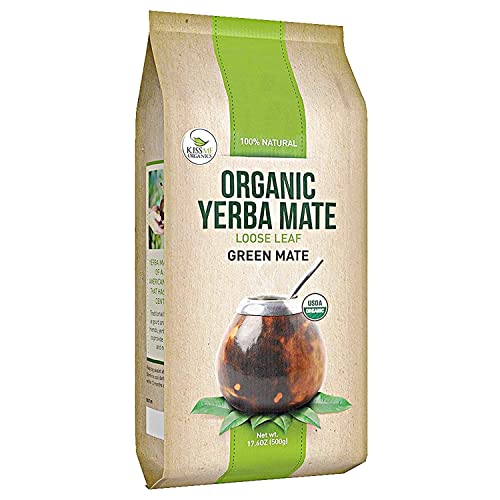 Kiss Me Organics Yerba Mate Tea - 17.6oz 100% Organic, Traditional, Loose Leaf Green Teas for a Hot or Cold Brew - Cultivated from Southern Brazil﻿