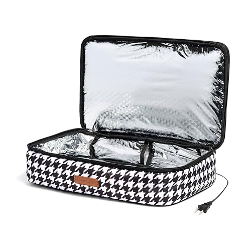 HOTLOGIC Max XP Large Portable Electric Lunch Box Food Heater - Expandable Food Warmer Tote and Heated Lunchbox for Adults Work/Car/Home - Cook, Reheat, and Keep Your Food Warm - HOUNDSTOOTH - 120V