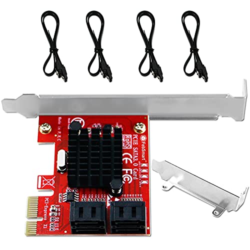 FebSmart PCIE 3.0 to 4-Ports 6Gbps SATA III Expansion Card for Desktop PCs, ASMedia ASM1064 None-Raid PCIE 3.0 SATA III Host Controller, Plug and Play on Windows OS, MAC OS, Linux System (FS-S4-Pro)