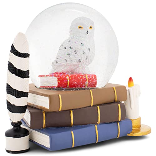 Elanze Designs Snowy White Owl 100MM Sturdy Wind Up Musical Glitter Water Snow Globe Tabletop Dresser Nightstand Figurine Decoration Plays Tune Fantasie Impromptu