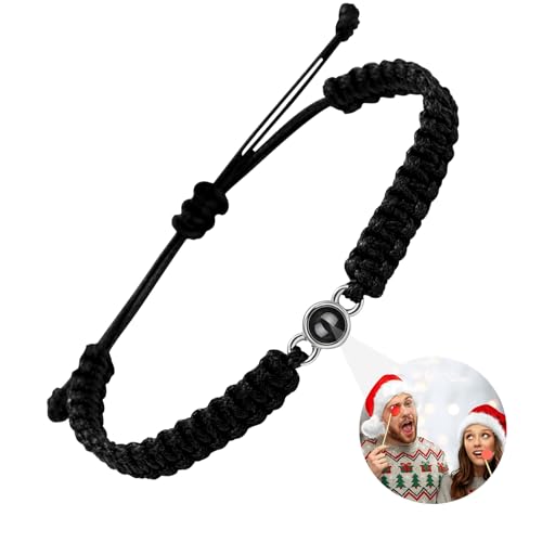 YATEDIY Custom Bracelets with Picture Inside, Personalized Projection Bracelets with Photos, Handmade Braided Rope Picture Bracelet, Anniversary Memorial Gifts for Couple/Women/Men