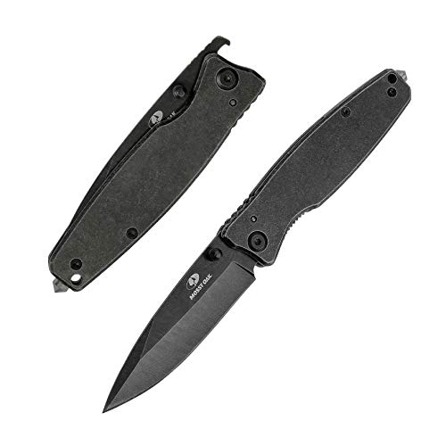 Mossy Oak Folding Pocket Knife - 7 inch EDC Stainless Steel Drop Point Blade Knife - Multi-Functional Tool with Bottle Opener - Liner Lock Handle (Black Stone Wash)