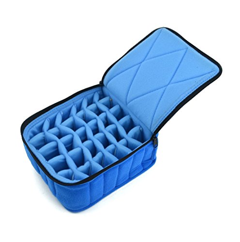 SAMYO 30-Bottle Soft Aromatherapy Air Humidifier therapy diffuser Essential Oil Carrying Cases box bag hold 5ml, 10ml and 15ml bottles Blue with Baby Blue interior 4' high (BB4)