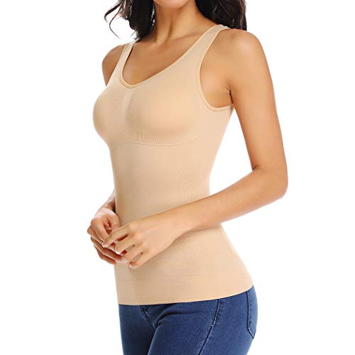 Women's Cami Shaper with Built in Bra Tummy Control Camisole Tank Top Underskirts Shapewear Body Shaper Beige