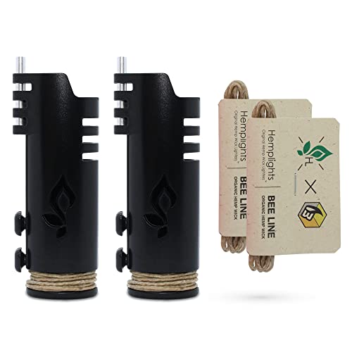 Hemplights Hemp Wick Lighter 2 Pack Wrapper, Includes 8FT Hemp Wick by USA (Black.Black)