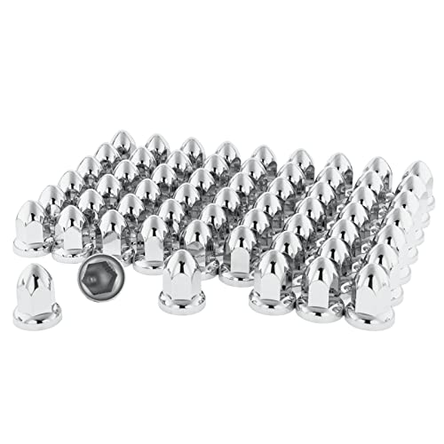CHDT66 33 mm Chrome Lug Nut Covers with Flange - Push on Fitting - Semi Truck Lug Nut Covers - Classic Height: 2.5' - Pack of 60 PC - Lug Nut Covers for Semi Truck