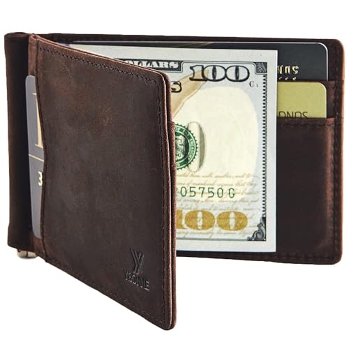 YBONNE Mens Slim Wallet with Money Clip Front Pocket RFID Blocking Thin Bifold Leather Card Holder Minimalist Mini Billfold