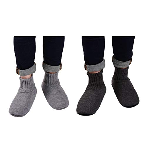 Panda Bros 2 Pairs Slipper Socks Soft Cozy Thick House Indoor Boot Sock Shoes with Anti-Skid Bottom Soles for Men's(10-13)