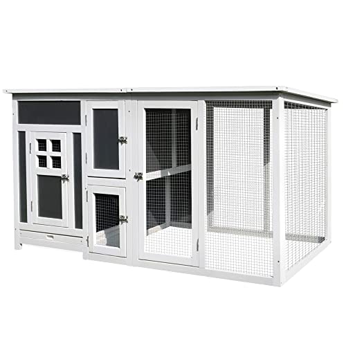 PawHut 63' Outdoor Chicken Coop Wooden, Chicken Cage with Run Area, Nesting Box, Hen House with Waterproof Roof, Removable Tray
