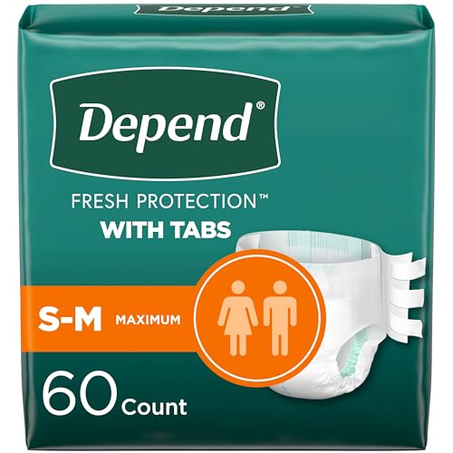 Depend Incontinence Protection with Tabs, Unisex, Small/Medium (19–34' Waist, Up To 170 lbs), Maximum Absorbency, 60 Count (3 Packs of 20)