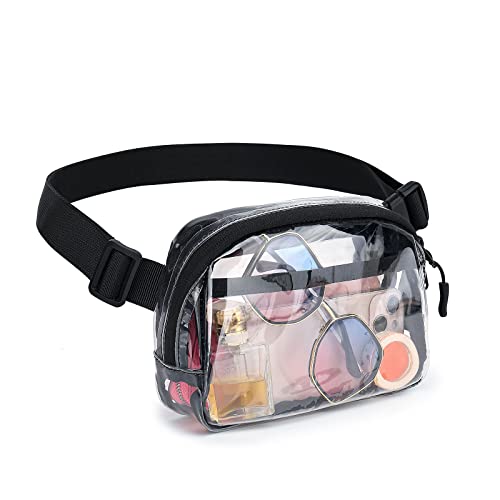 Clear Fanny Pack, Stadium Approved Clear Belt Bag for Women, Small Cute Clear Waist Bag with Adjustable Strap | Back Pocket for Sporting Events, Concert, Travel (Black)