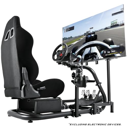 Anman Inspired Racing Sim Simulator Cockpit with Black Seat with Display Stand fit for Logitech Thrustmaster Fanatec G29,G25,G920,G923,T80,T150,T248,NOT Include Wheel Shifter Pedals