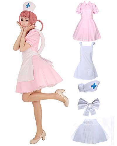 Cosplay.fm Women's Nurse Cosplay Costume Outfit Pink Dress with Hat (XL)