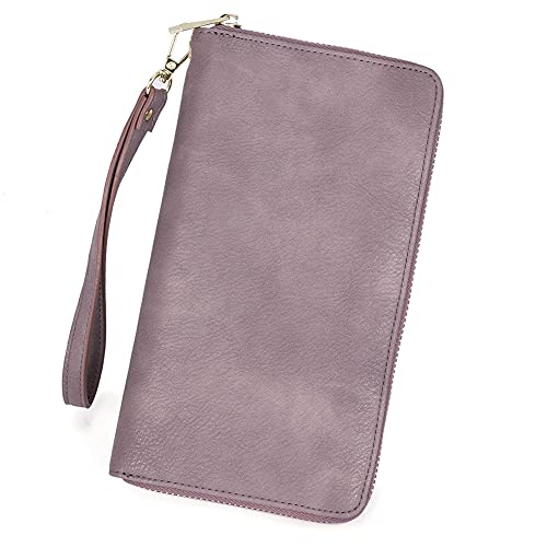 CLUCI Women Wallet Large Leather RFID Blocking Designer Zip Around Card Holder Organizer Ladies Travel Clutch Wristlet Purple