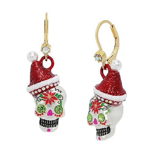Betsey Johnson Womens Santa Skull Earrings