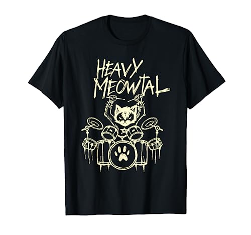 Heavy Metal Headbanger Gift Drummer Cat Playing Drum Meowtal T-Shirt
