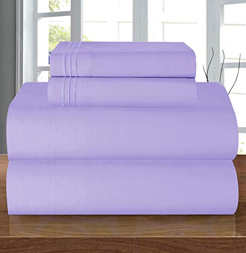 Elegant Comfort Luxury 1500 Premium Hotel Quality Microfiber 4-Piece Sheet Set - Wrinkle Resistant, All Around Elastic Fitted Sheet, Deep Pocket up to 16', Twin/Twin XL, Lavender