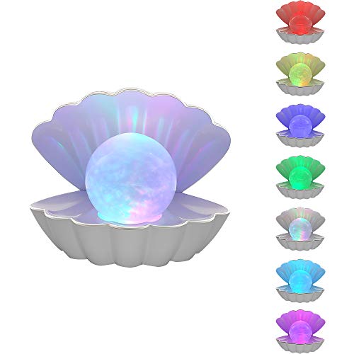 LKUA Beach Themed RGB 8 Colors Changing Mood Shell Pearl Lamps, Bedside LED Clamshell Portable Night Lights for Bar, Family Decoration, Birthday Christmas Valentines Gift