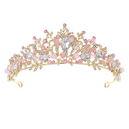 Kids Pink Crystal Tiara Girls Princess Costume Rhinestone Crown Headband Wedding Bridal Hair Accessories Birthday Communion Pageant Prom Halloween Christmas Cake Topper Dress Up Gift for 2-12 Years