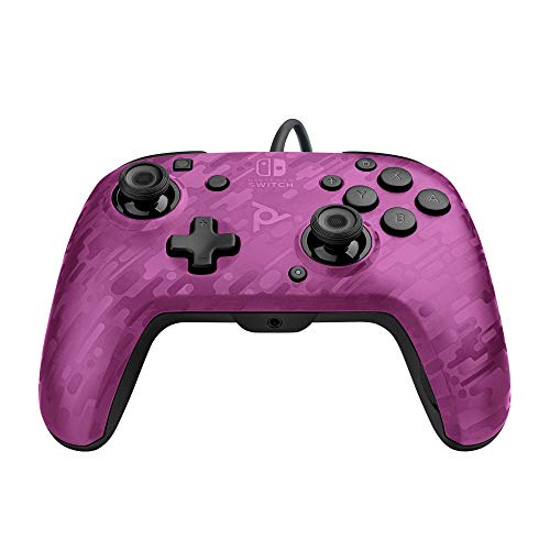 PDP Gaming Faceoff Deluxe+ Wired Switch Pro Controller - Officially Licensed by Nintendo - Customizable buttons, sticks, triggers, and paddles - Ergonomic Controllers - Purple Camo / Camouflage