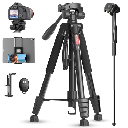 KINGJOY 75' Camera Tripod for Canon Nikon Aluminum Monopod Tripod with Remote Shutter Phone Mount and Carry Bag Max Load 11LB
