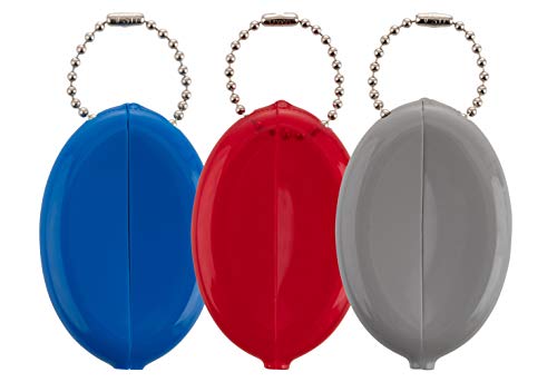 Oval Rubber Coin Purse Change Holder Made in U.S.A. For Men/Woman With Chain Pouch Made By Nabob Leather (Mix Blue/Red/Grey 3 Pack)
