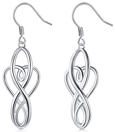 925 Sterling Silver Earrings, BoRuo Celtic Knot Dangle Earrings Good Luck Irish Celtic Knot Vintage Dangles for Women Teardrop Earrings