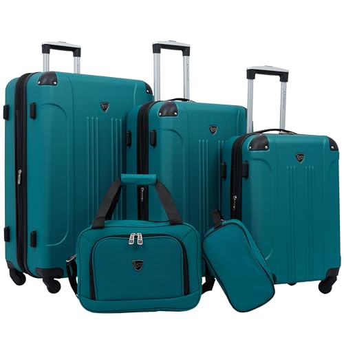Travelers Club Chicago Hardside Expandable Spinner Luggages, Teal, 5 Piece Set