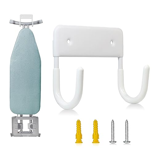 BiJun Ironing Board Wall Mount, Ironing Board Hanger, Ironing Board Holder with a length of 5 inches, Iron Board Hook Wall Mount, for Laundry Rooms (White)