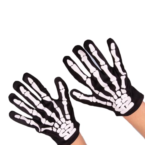 Kangaroo Scary Halloween Costumes Skeleton Gloves I Stretchable Kids Halloween Skull Gloves I White Printed Skeleton Bones Black Gloves I Halloween Skeleton Costume Skeleton Hands Spooky Kids Gloves