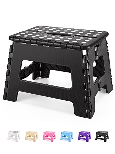 Dyforce Folding Step Stool 9', Durable Kids Heavy Duty Step Stools for Adults, Compact Light-Weight Toddler Step Stool for Kitchen, Bathroom, Holds Up to 300 lbs (Black)