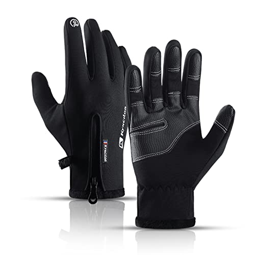TEMEI Winter Warm Gloves Men Women, Touch Screen Waterproof Windproof Thermal Glove for Cold Weather Cycling Running Driving Hiking (Medium, Black)