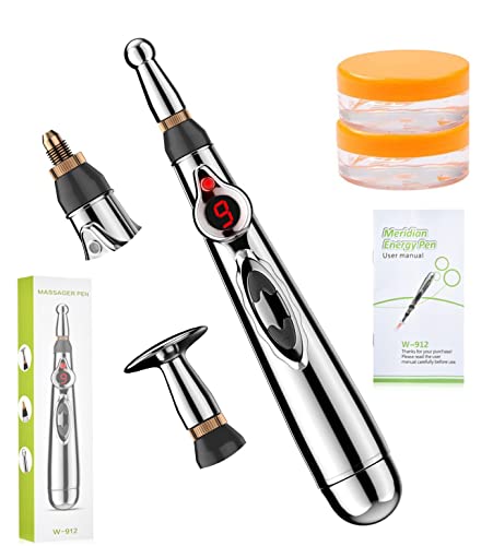UYGHHK 3-in-1 Massage Acupuncture Pen, Electronic Pain Relief Therapy, Meridian Energy Massager Pen Self Massage Tools Muscle Healing with Massaging Gel