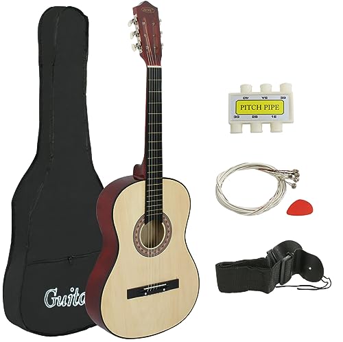 ZENY 38' New Beginners Acoustic Guitar With Guitar Case, Strap, Tuner and Pick (Natural)