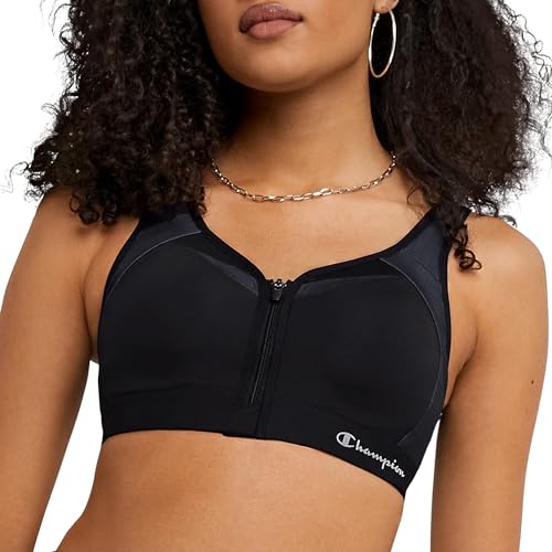 Champion womens Motion Control Zip Sports Bra, Black, 38DD US