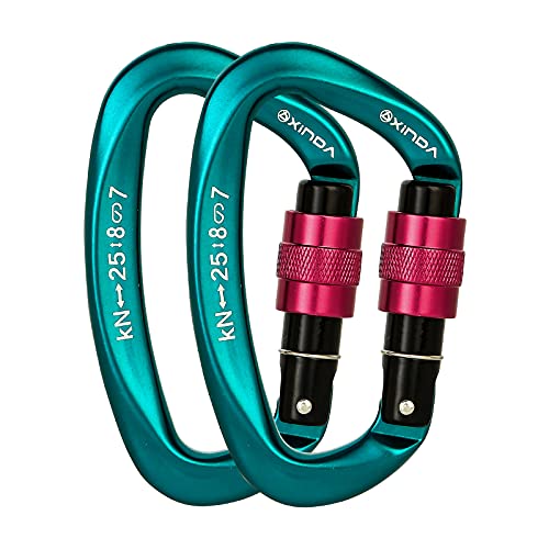 XINDA Screwgate Locking Carabiner Clip - Professional Rock Climbing Carabiner Screw Lock,Heavy Duty Carabiners for Climbing,Mountaineer,Hammock,Camping,Outdoor Equipment (2 pcs Green)