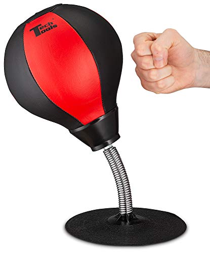 Tech Tools Stress Buster Desktop Punching Bag - Suctions to Your Desk, Heavy Duty Stress Relief Ball, Funny Desk Accessories, Office White Elephant Gift for Boss or Coworker Men and Women
