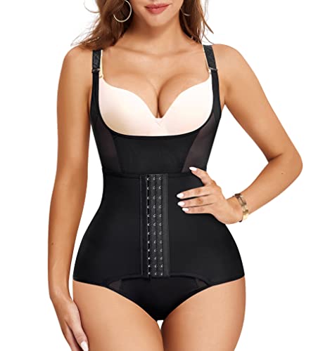 Nebility Women Waist Trainer Bodysuit Tummy Control Shapewear Slim Full Body Breathable Corset (2XL, Black)