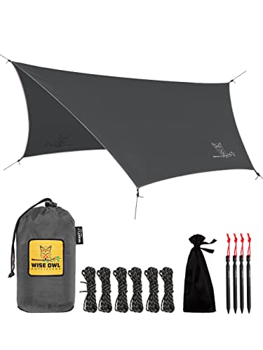 Wise Owl Outfitters Hammock Tarp, Hammock Tent - Rain Tarp for Camping Hammock - Camping Gear Must Haves w/Easy Set Up Including Tent Stakes and Carry Bag - Standard Grey
