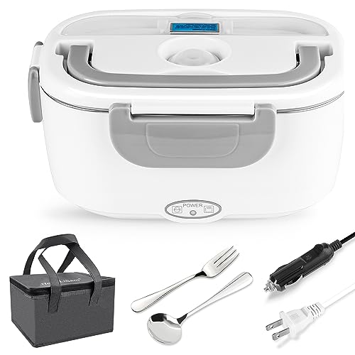 Electric Lunch Box 2 in 1, Food Heater Car and Home Use Portable 110V & 12V 60W - Stainless Steel