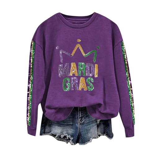 menghongI Mardi Grad Mardi Gras Shirts Men Mardi Gras Shirt Long Sleeve Gifts for Mom Christmas Heart Face Jewels Womens Purple Sweatshirt Plus Size Mardi Gras Shirt Hot Deals Of The Day