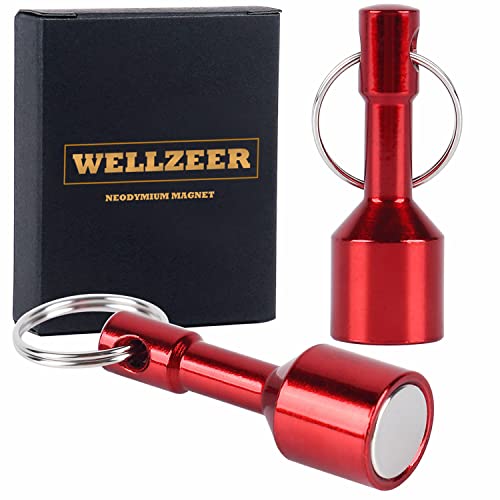 WELLZEER Keychain Magnet for Testing Brass,N52 Red Pocket Magnets for Purse with Strong Magnetic Rare Earth Neodymium,Gold,Silver, Jewelry, Metals Test Magnet and Hanging Keys Holder D15mm