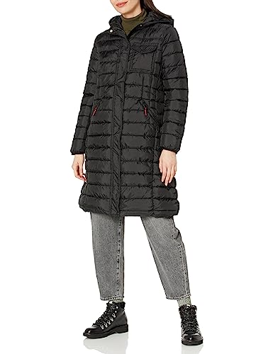 Urban Republic Women's Juniors Long LT. Weight Quilted Jacket, Black, L