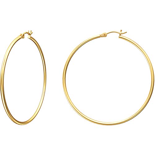 Gacimy Yellow Gold 50mm Big Earrings 14K Gold Plated Hoops with 925 Sterling Silver Post,